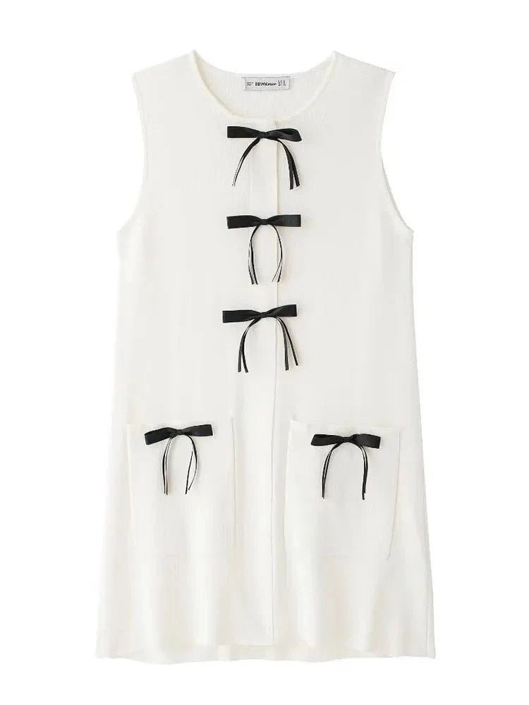 Knitted Sleeveless Bow Mini Dress