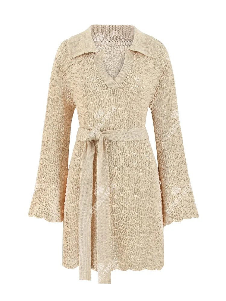 Knitted V-Neck Beach Mini Dress