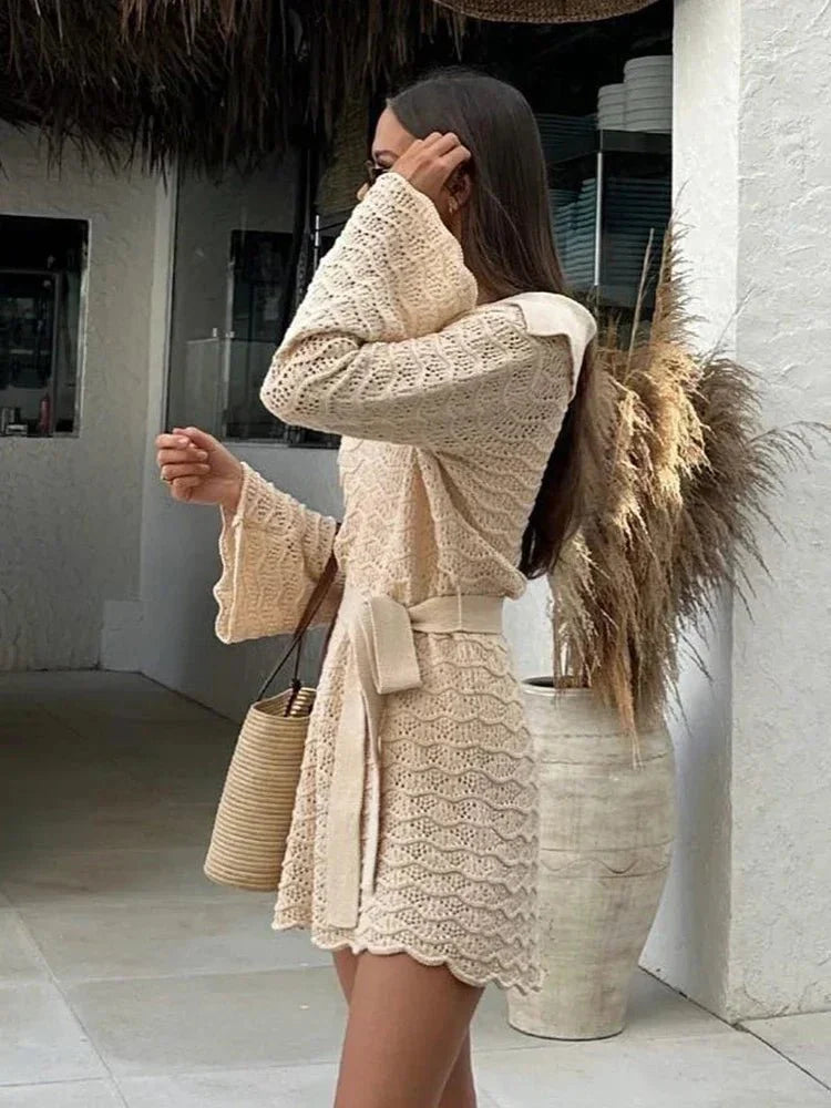 Knitted V-Neck Beach Mini Dress