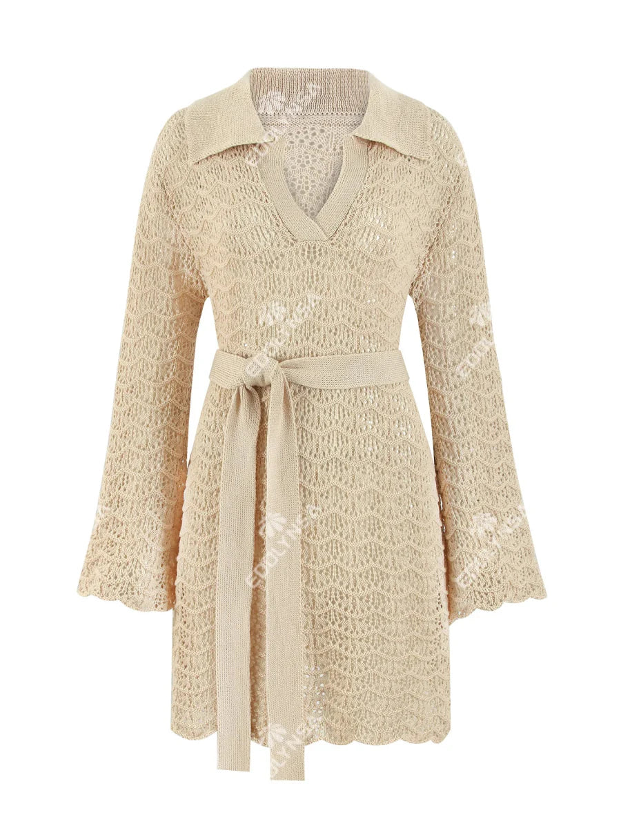 Knitted V-Neck Beach Mini Dress