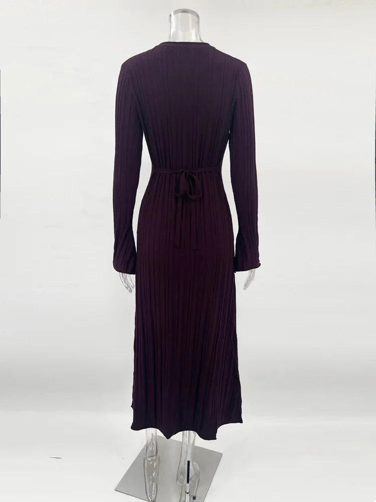 Knitwear Fashion Lace-Up Maxi Dress