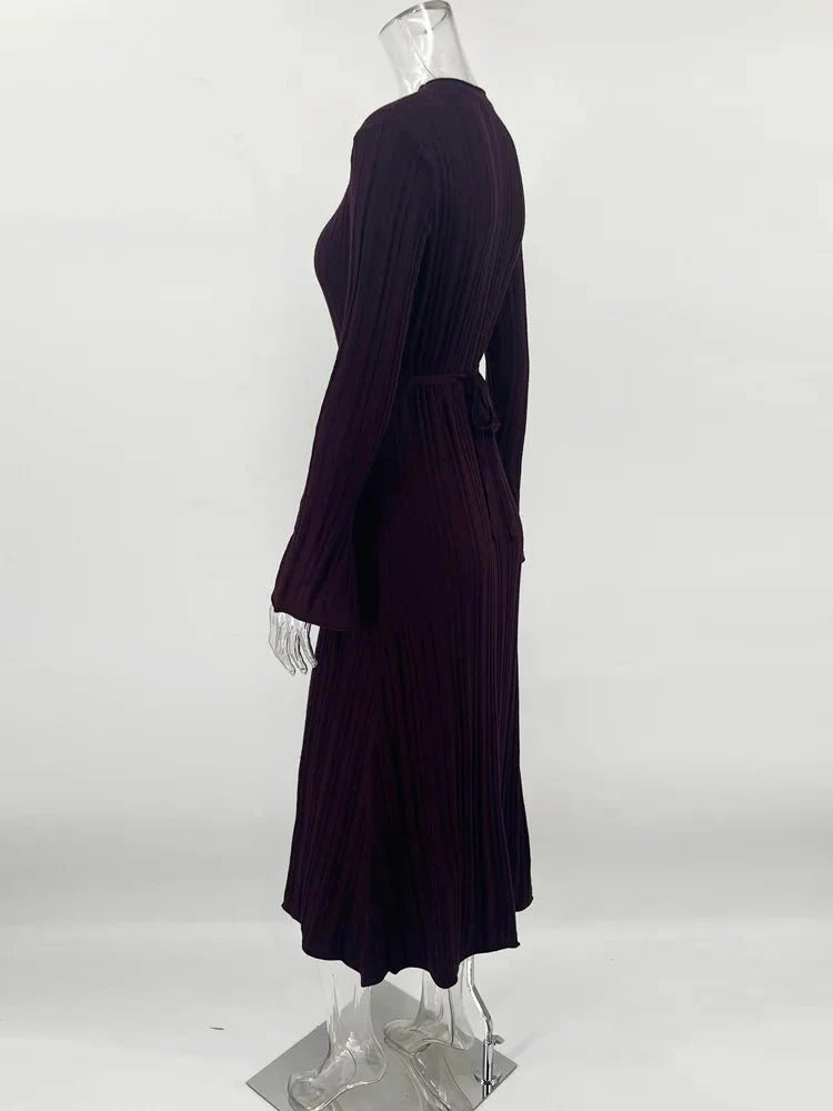 Knitwear Fashion Lace-Up Maxi Dress