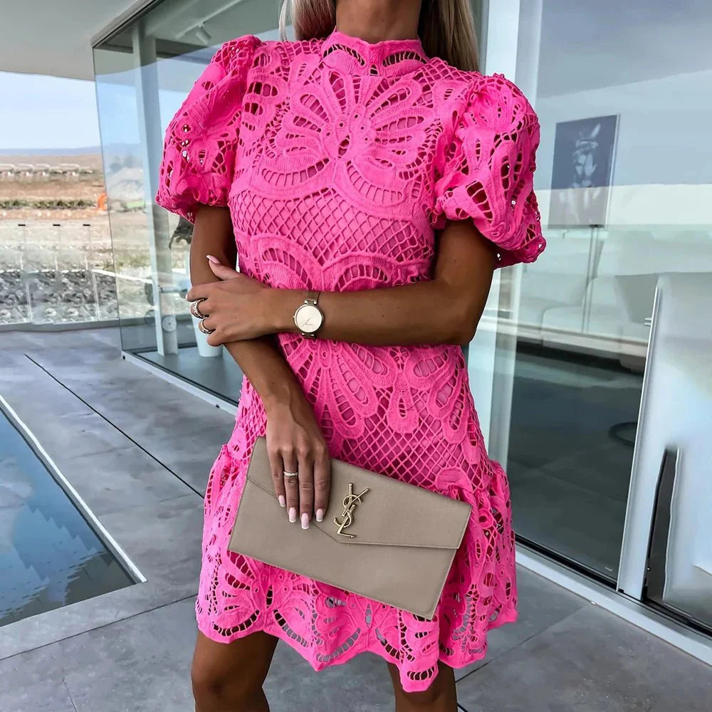 Lace appliques French Fashion Retro Elegant Dress