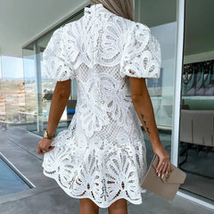 Lace appliques French Fashion Retro Elegant Dress