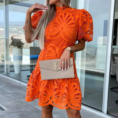 Lace appliques French Fashion Retro Elegant Dress