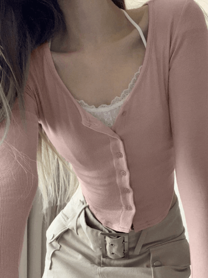 Pydshop Lace Patchwork Pink Knit Crop Top