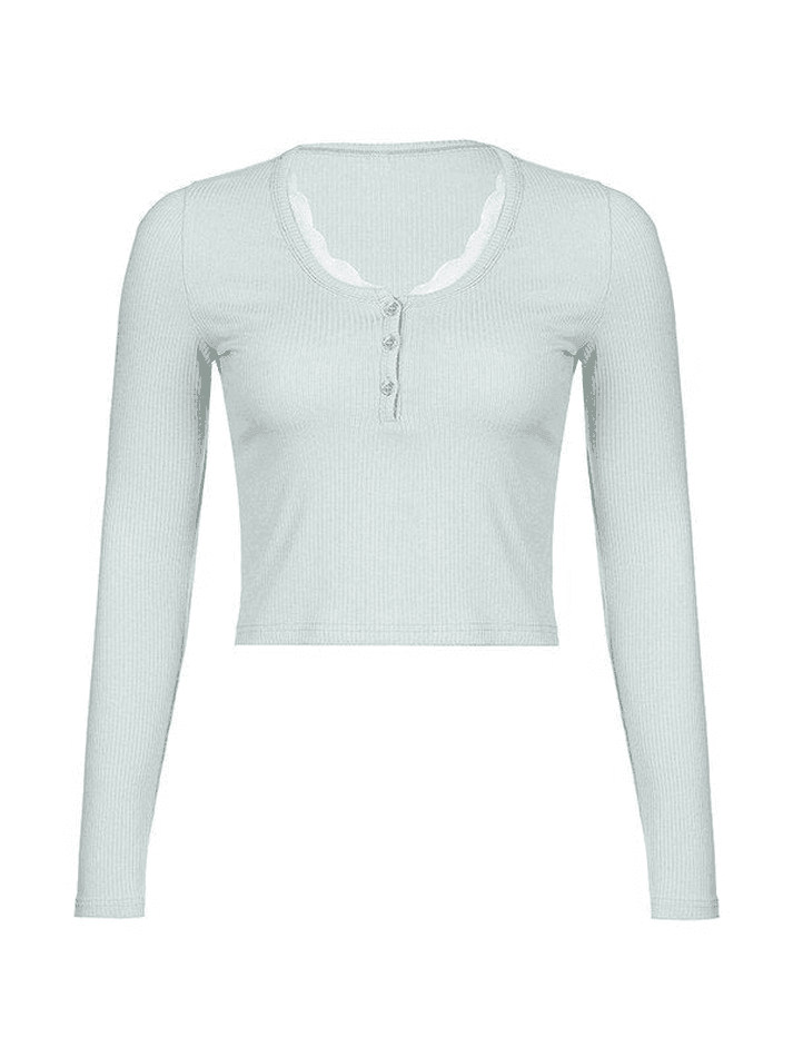 Pydshop Lace Trim Knit Long Sleeve Crop Top