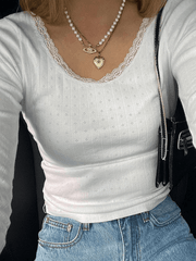 Pydshop Lace Trim White Knit Top