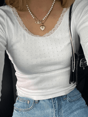 Pydshop Lace Trim White Knit Top