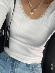 Pydshop Lace Trim White Knit Top