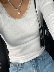 Pydshop Lace Trim White Knit Top