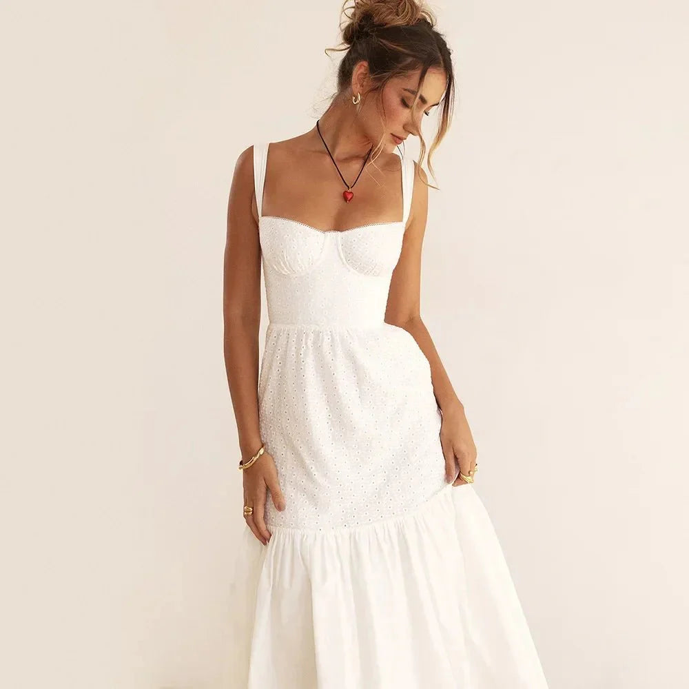 Linen-cotton Blend Jacquard Midi Vacation Dress