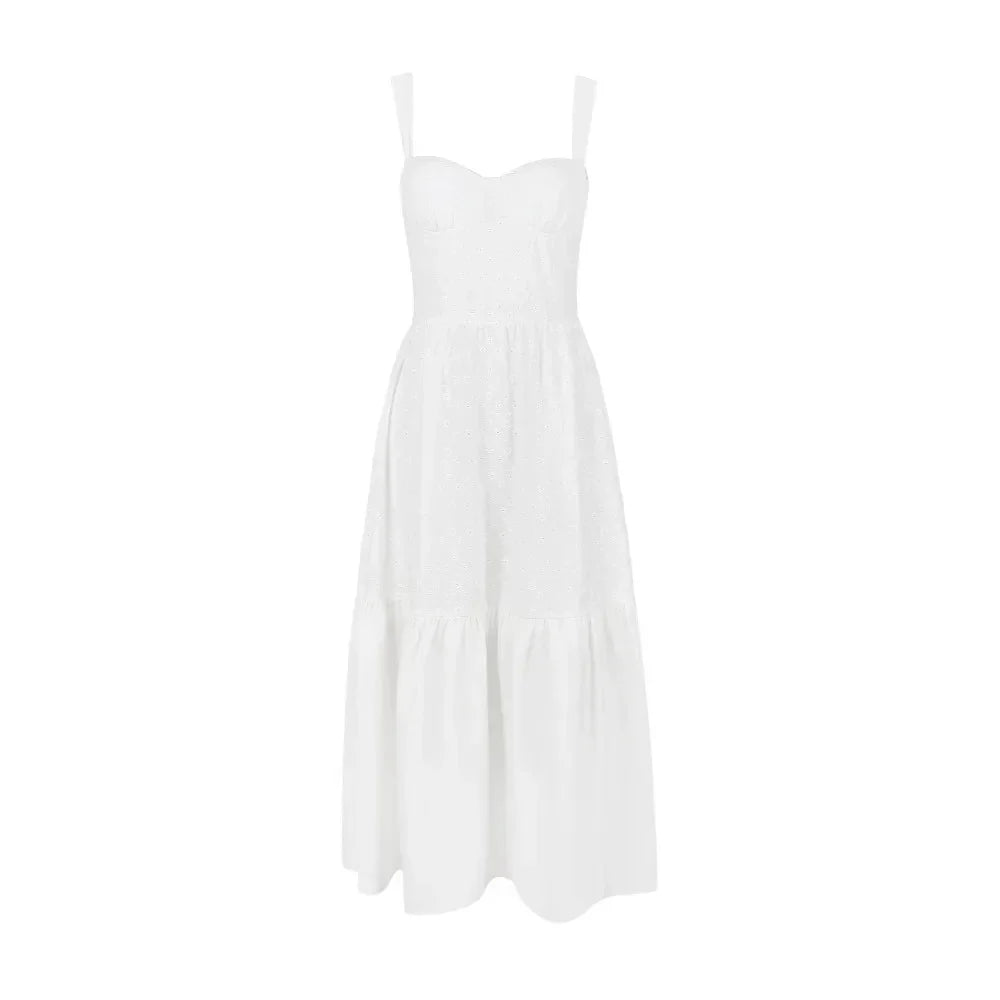 Linen-cotton Blend Jacquard Midi Vacation Dress