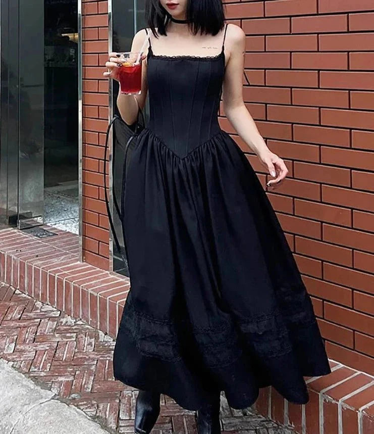 Lolita Gothic Lace Black Strap Dress