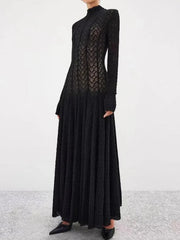 Long Sleeve High Waist Chic Pleated Dress