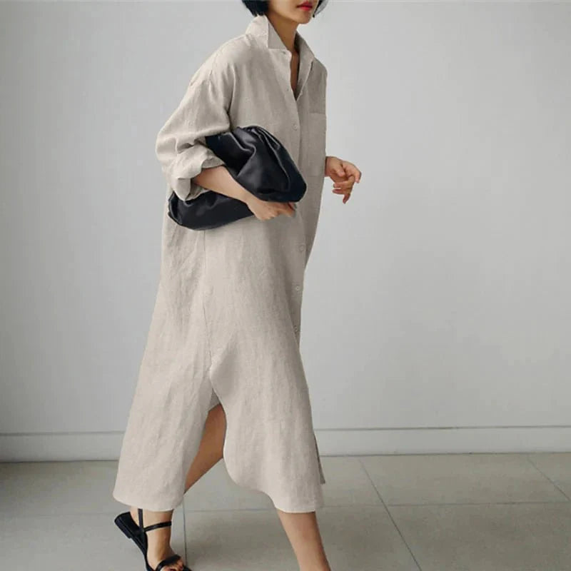 Long Sleeve Lapel Maxi Dress