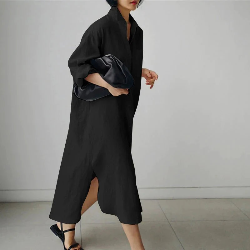 Long Sleeve Lapel Maxi Dress