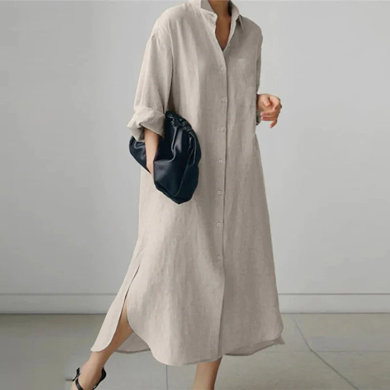 Long Sleeve Lapel Maxi Dress