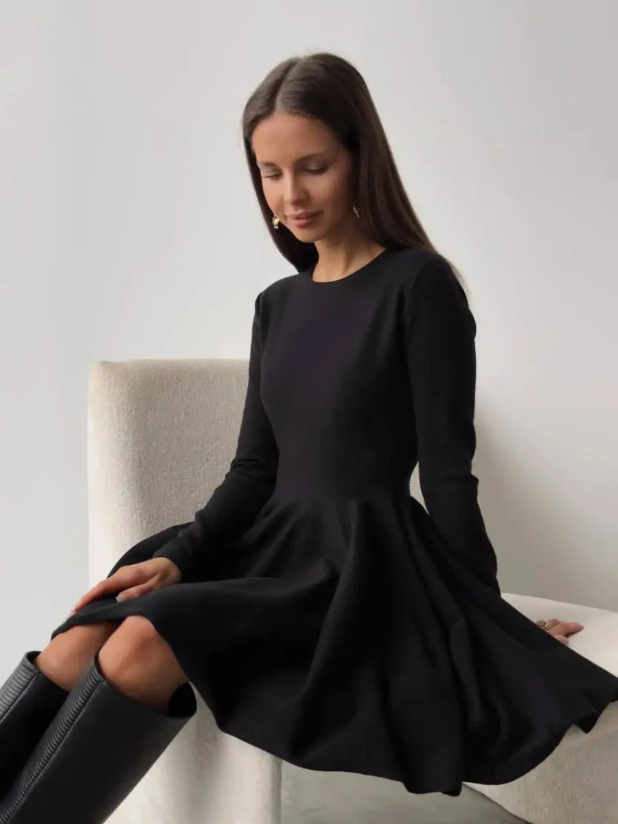 Long Sleeve Mini Pleated Knitted Dress