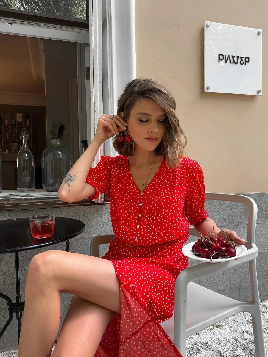 Loose Chic Polka Dot V-Neck Dress