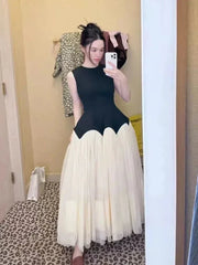 Mesh Patchwork Block Vintage Evening Dress