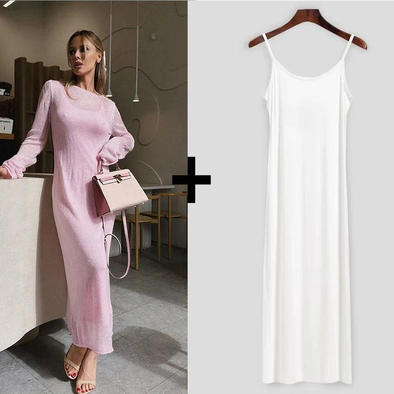 O-Neck Elastic Knit Long Dress