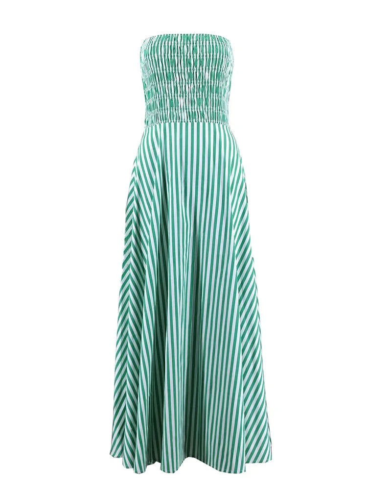 Off-the-Shoulder Vacation Stripe Summer Dress