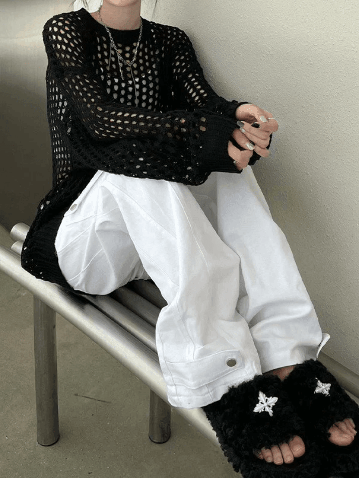 Pydshop Oversized Crochet Open Knit Top