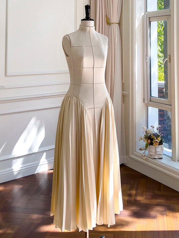 Patchwork Pleated Slim Dress