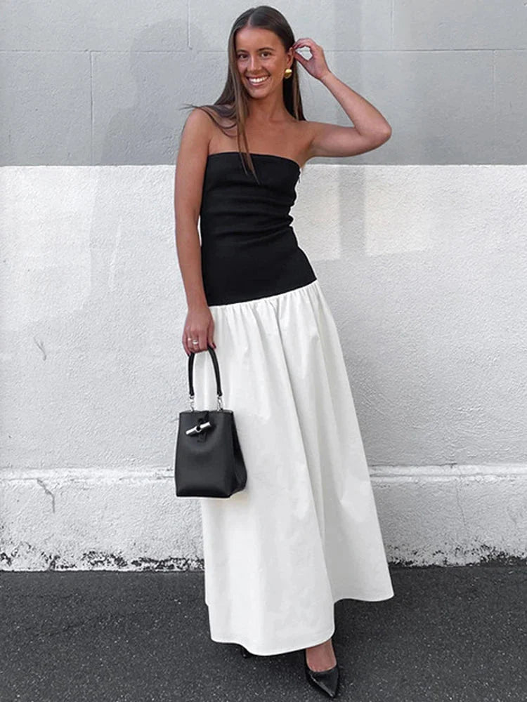 Patchwork Strapless Sleeveless Dress