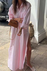 Pink Loose Casual Pockets Shirt Dress