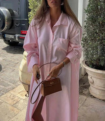 Pink Loose Casual Pockets Shirt Dress