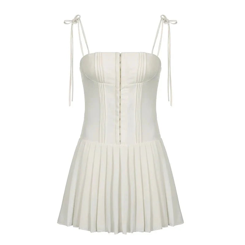 Pleated Corset Buckle Up Mini Dresses