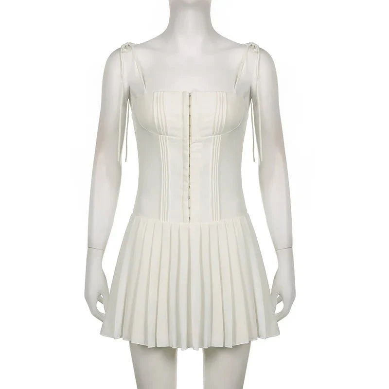 Pleated Corset Buckle Up Mini Dresses