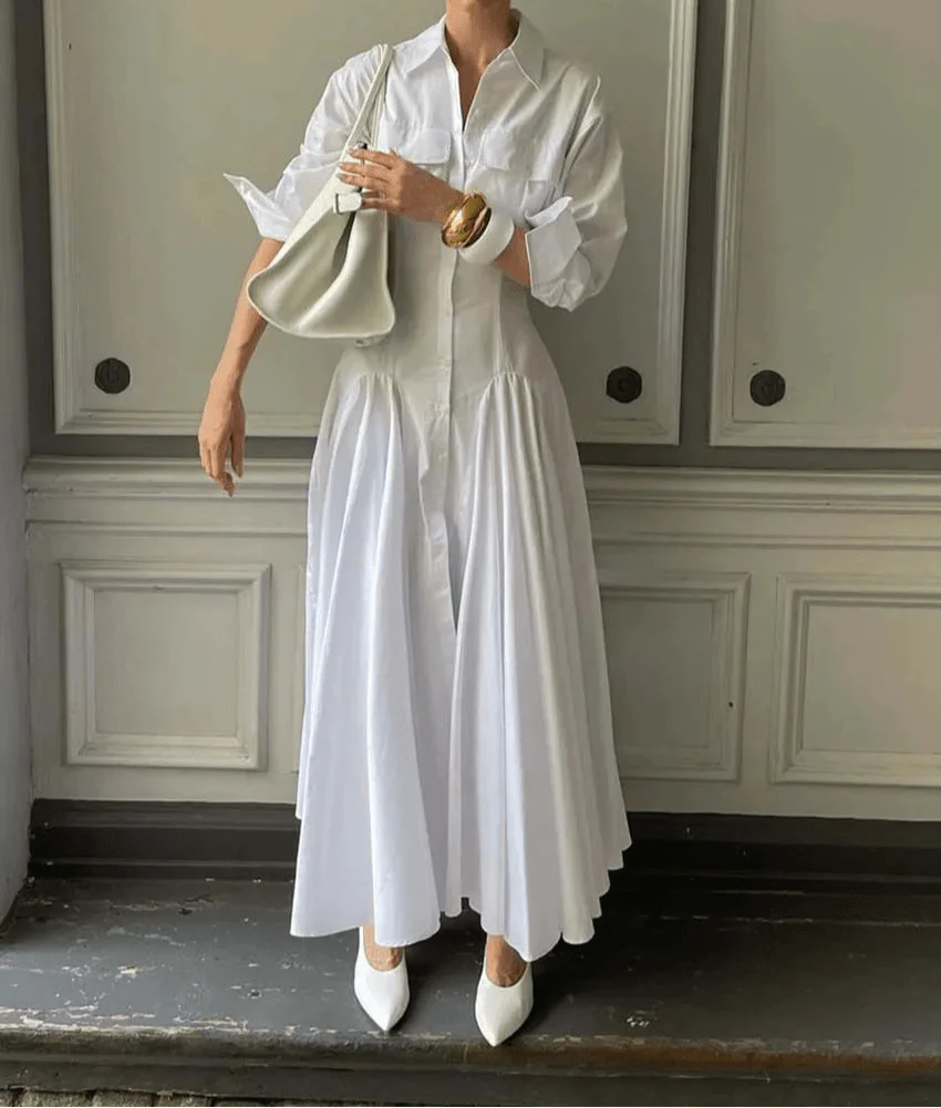 Pleated Three Quarter Sleeve Dress