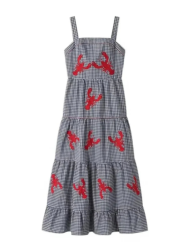 Printed Check Plaid Casual Maxi Dress