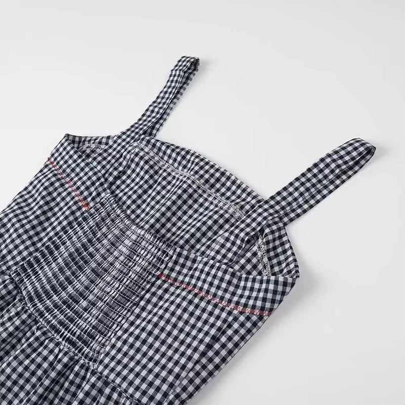 Printed Check Plaid Casual Maxi Dress