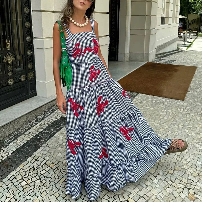Printed Check Plaid Casual Maxi Dress