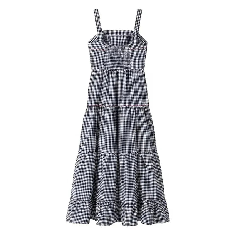 Printed Check Plaid Casual Maxi Dress