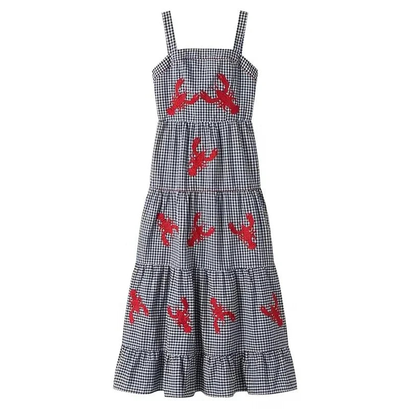 Printed Check Plaid Casual Maxi Dress