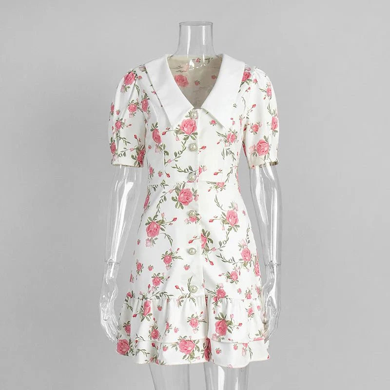 Printed Puff Sleeve Ruffle Mini Dress