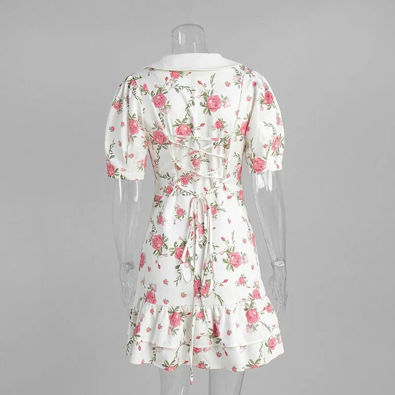 Printed Puff Sleeve Ruffle Mini Dress