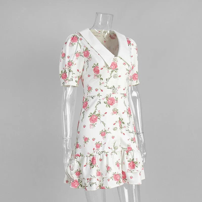Printed Puff Sleeve Ruffle Mini Dress