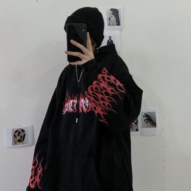 Pydshop Gothic Streetwear Hoodies Women Hip Hop Cartoon Print Hooded Oversize Sweatshirt Funny Punk Autumn Plus Fleece Female Hoodie Top