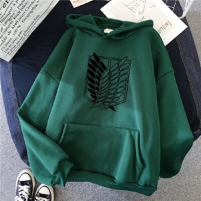 Pydshop 2024 Anime Hoodie Attack on Titan Hoodied Long Sleeve Streetwear Harajuku Sweatshirt Women Unisex Sport Hoody Green Tops G1