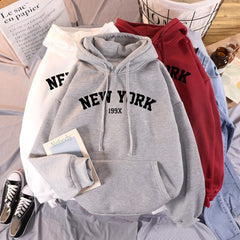 Pydshop Oversized Hoodies Women&#39;s Sweatshirts NEW YORK Printing Hooded Female 2022 Thicken Warm Hoodies Lady Autumn Pullovers Tops