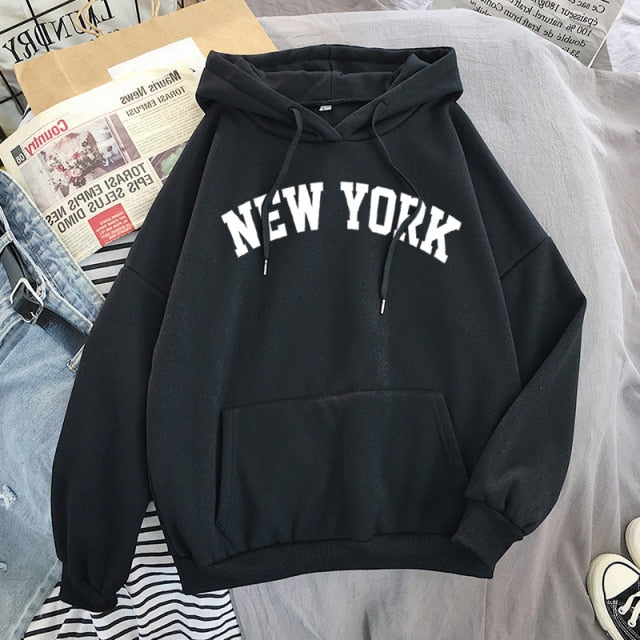 Pydshop Oversized Hoodies Women&#39;s Sweatshirts NEW YORK Printing Hooded Female 2022 Thicken Warm Hoodies Lady Autumn Pullovers Tops