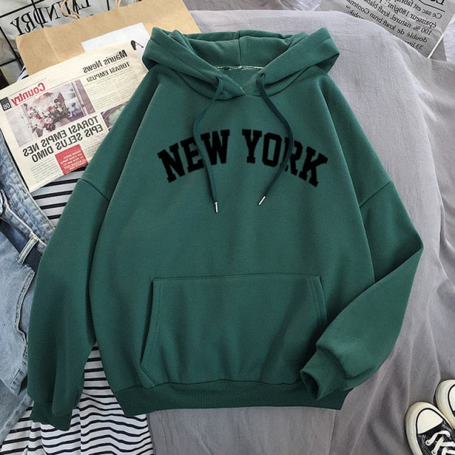 Pydshop Oversized Hoodies Women&#39;s Sweatshirts NEW YORK Printing Hooded Female 2022 Thicken Warm Hoodies Lady Autumn Pullovers Tops