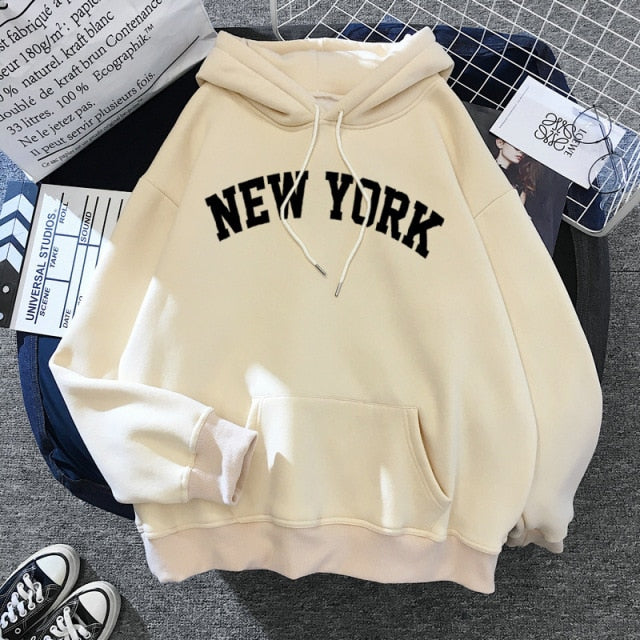 Pydshop Oversized Hoodies Women&#39;s Sweatshirts NEW YORK Printing Hooded Female 2022 Thicken Warm Hoodies Lady Autumn Pullovers Tops