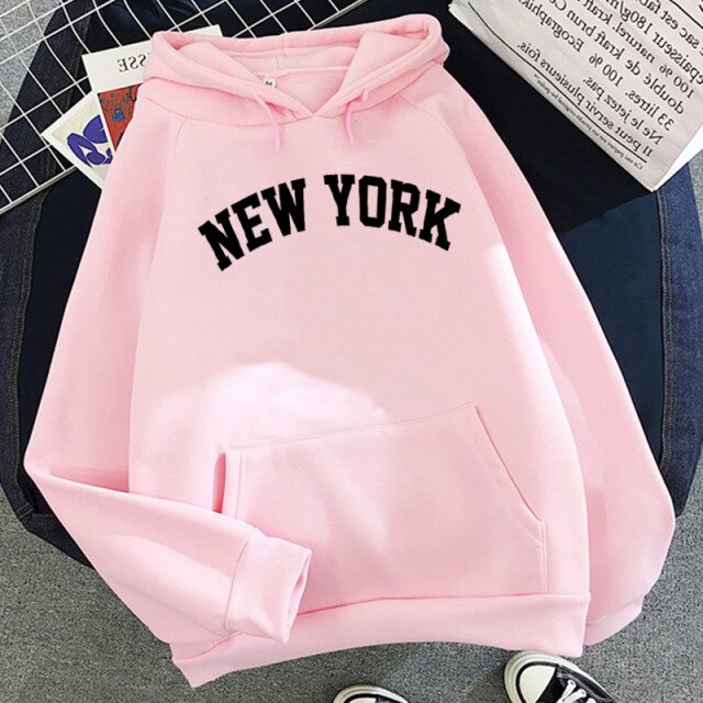 Pydshop Oversized Hoodies Women&#39;s Sweatshirts NEW YORK Printing Hooded Female 2022 Thicken Warm Hoodies Lady Autumn Pullovers Tops